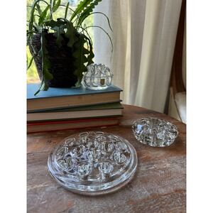 Vintage Reims France Clear Glass Flower Frog Set of 3 Assorted Sizes Floral Tool